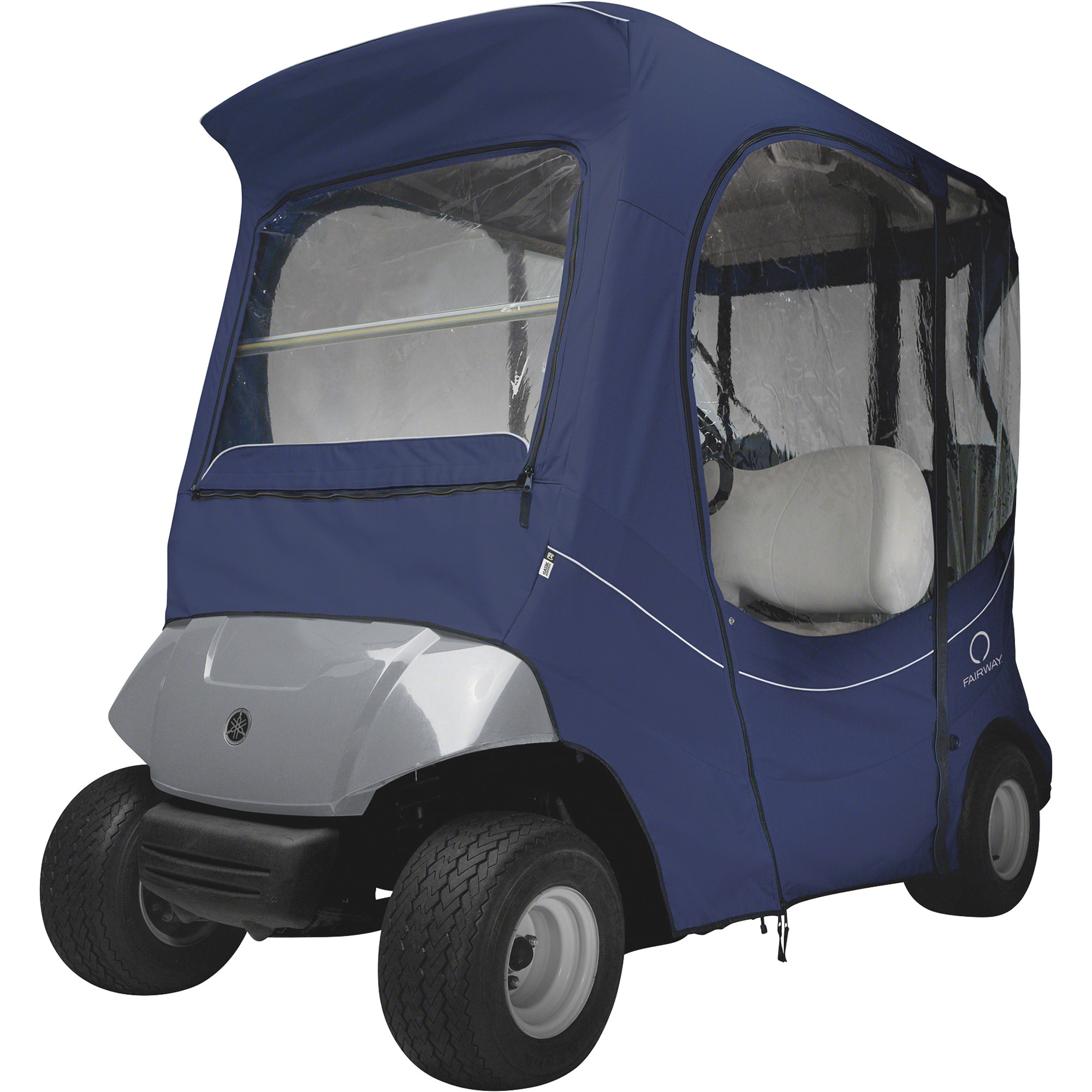 Classic Accessories Fairway FadeSafe Drive by Yamaha Golf Cart Enclosure, Short Roof, Fits Drive by Yamaha, 2-Person, Navy News, Model# 40-057-335501-00